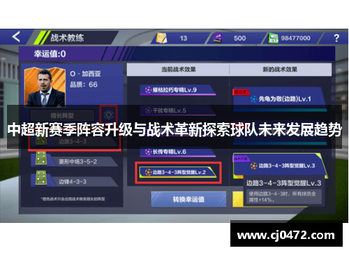 中超新赛季阵容升级与战术革新探索球队未来发展趋势